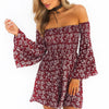 Bell Sleeve Print Mini Off Shoulder Floral Dresses