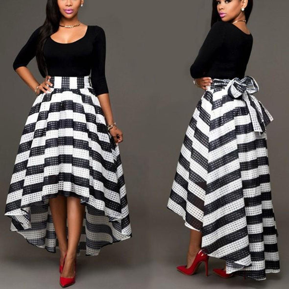 3/4 sleeve Check Round neck High waist Skirts