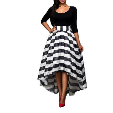 3/4 sleeve Check Round neck High waist Skirts