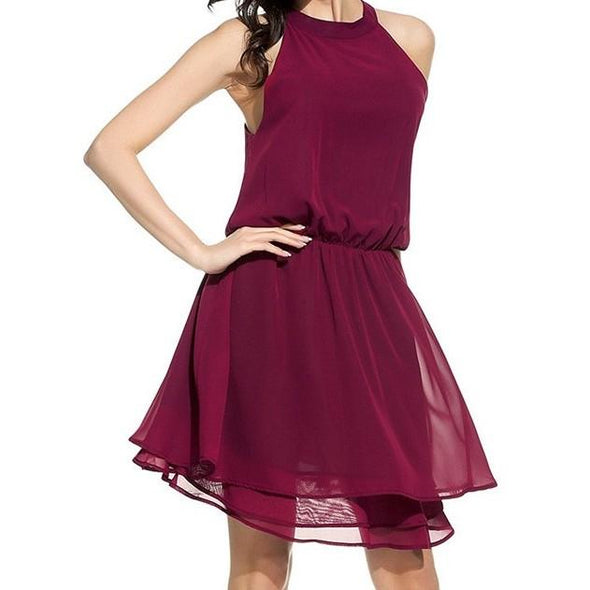 Chiffon Sleeveless Solid Color Round Neck Elegant Vacation Dresses