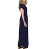 Cotton Short sleeve Elastic waist V neck Maxi Dresses