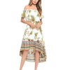 Cold Shoulder Print Off Shoulder Elastic waist Maxi Dresses