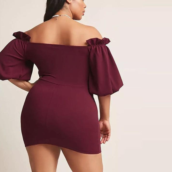 Bell sleeve Off Shoulder Plus size casual Dresses