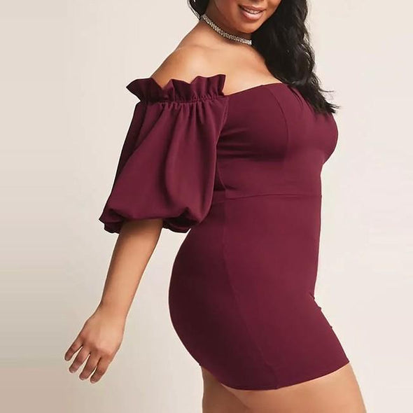 Bell sleeve Off Shoulder Plus size casual Dresses