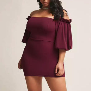 Bell sleeve Off Shoulder Plus size casual Dresses