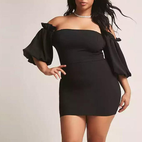 Bell sleeve Off Shoulder Plus size casual Dresses