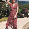 Chiffon Cap sleeve Dots V neck Bandage High waist Maxi Dresses