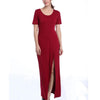 Cotton Short Sleeve Solid Color Round Neck Split Maxi Dresses