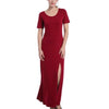 Cotton Short Sleeve Solid Color Round Neck Split Maxi Dresses