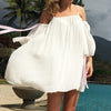 Chiffon Long Sleeve Solid Color Square Collar Vacation Dresses