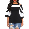 3/4 sleeve Cold Shoulder Hit Color Round neck T-shirt