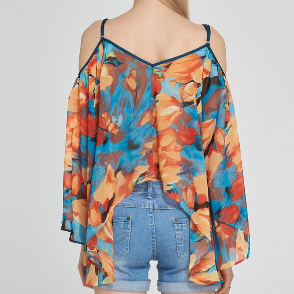 Chiffon Long Sleeve Print Square Collar Blouses