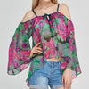 Chiffon Long Sleeve Print Square Collar Blouses