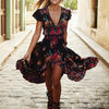 Chiffon Short sleeve Print Maxi V neck High waist Vacation Dresses