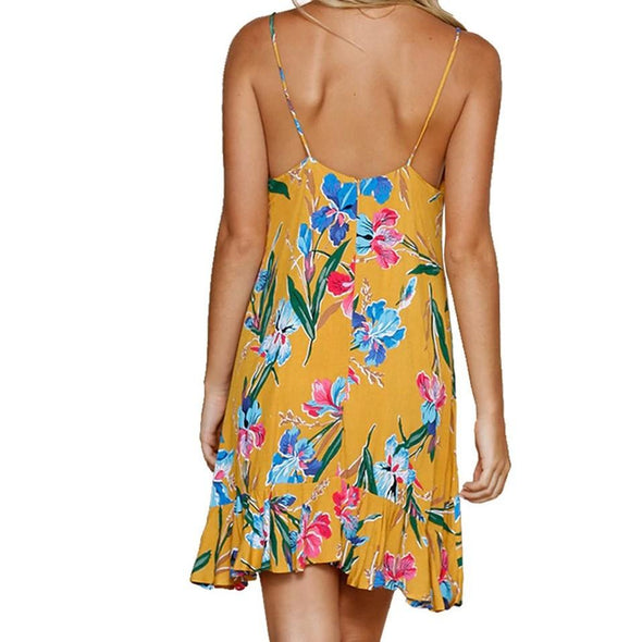 Chiffon Sleeveless Print V Neck Floral Dresses