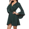 Bell Sleeve Solid Color V Neck Vacation Dresses