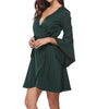 Bell Sleeve Solid Color V Neck Vacation Dresses