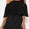 3/4 Sleeve Solid Color Off Shoulder Flounce Blouses