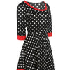 3/4 Sleeve Dots Round Neck Patchwork High Waist Skater Dresses