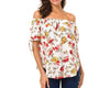 Chiffon Short Sleeve With Bandage Print Off Shoulder Blouses