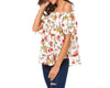 Chiffon Short Sleeve With Bandage Print Off Shoulder Blouses