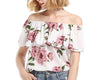 Chiffon Short Sleeve Print Off Shoulder Lotus Leaf Blouses