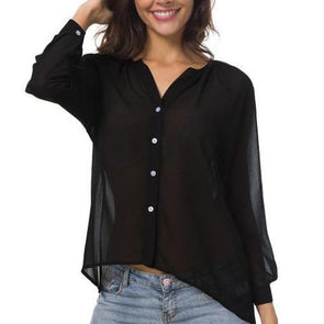 Chiffon Long Sleeve Solid Color Single-breasted Blouses