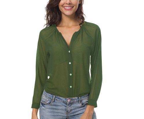 Chiffon Long Sleeve Solid Color Single-breasted Blouses