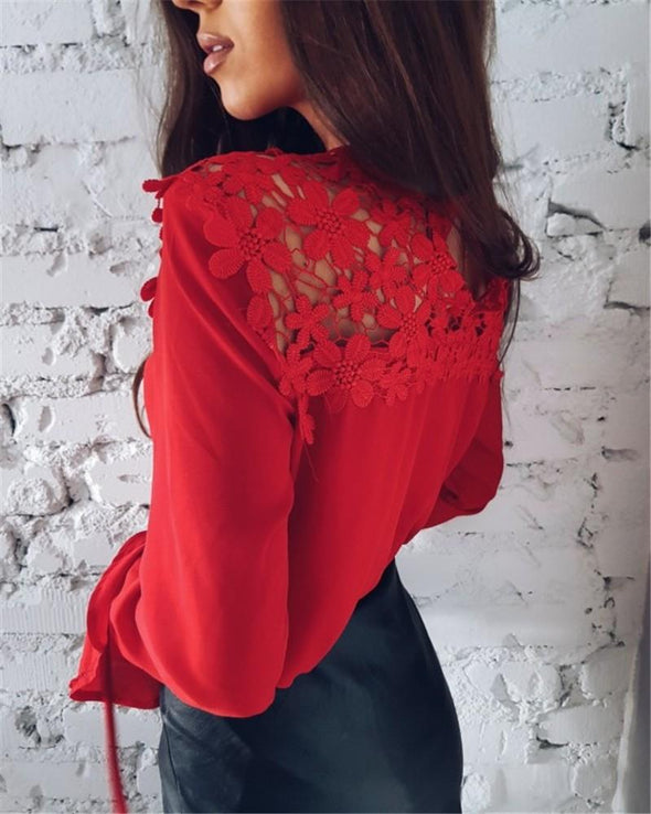 Chiffon Long Bell Sleeve Openwork Blouses