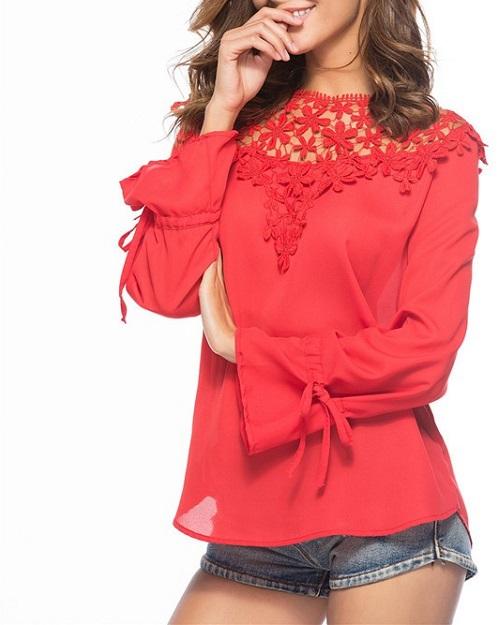 Chiffon Long Bell Sleeve Openwork Blouses