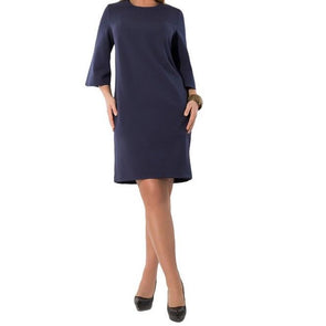 Bell Sleeve Solid Color Knee length Round Neck Plus Size Vacation Dresses