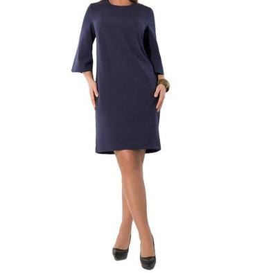 Bell Sleeve Solid Color Knee length Round Neck Plus Size Vacation Dresses