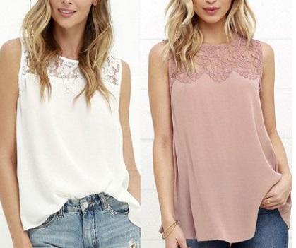 Chiffon Sleeveless Openwork Lace Tops