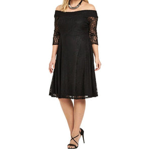 3/4 Sleeve Solid Color Off Shoulder Lace Plus size casual Dresses