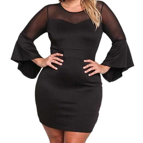 Bell sleeve Round neck Patchwork Plus size bodycon Dresses