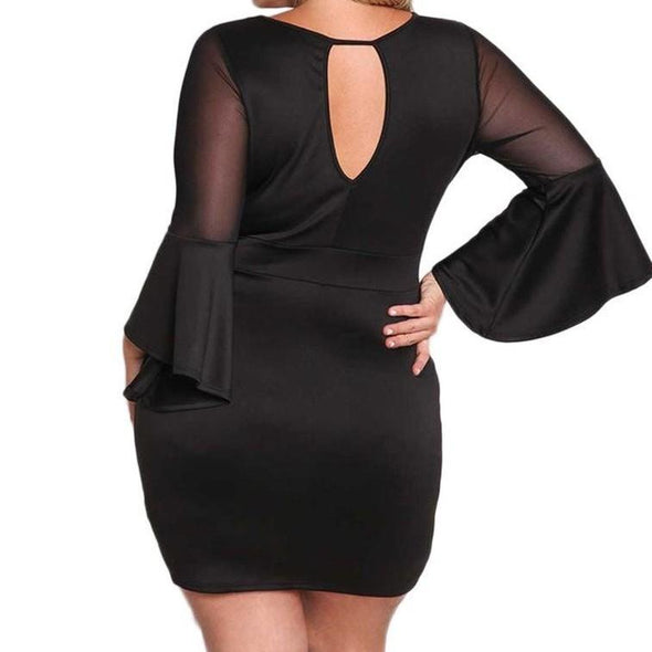 Bell sleeve Round neck Patchwork Plus size bodycon Dresses