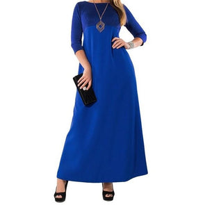 3/4 Sleeve Hit Color Round neck Patchwork Plus size maxi Dresses