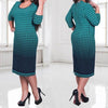 3/4 Sleeve Stripe Knee Length Round Neck Plus Size Casual Dresses