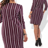 3/4 Sleeve Stripe Knee Length Round Neck Plus Size Casual Dresses