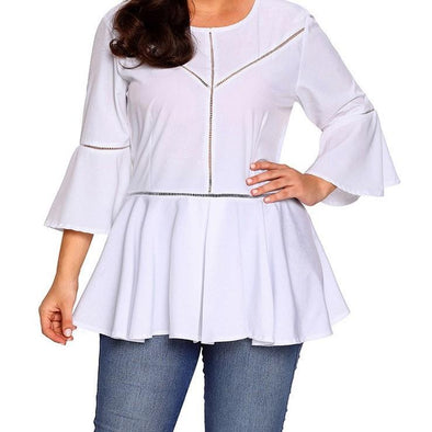 Women Solid Color Round Neck Plus Size Tops