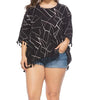 Bell sleeve Geometry Print Tassel Plus size Tops