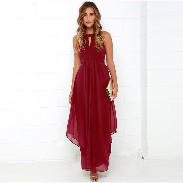 Chiffon Sleeveless Round neck High waist Maxi Dresses