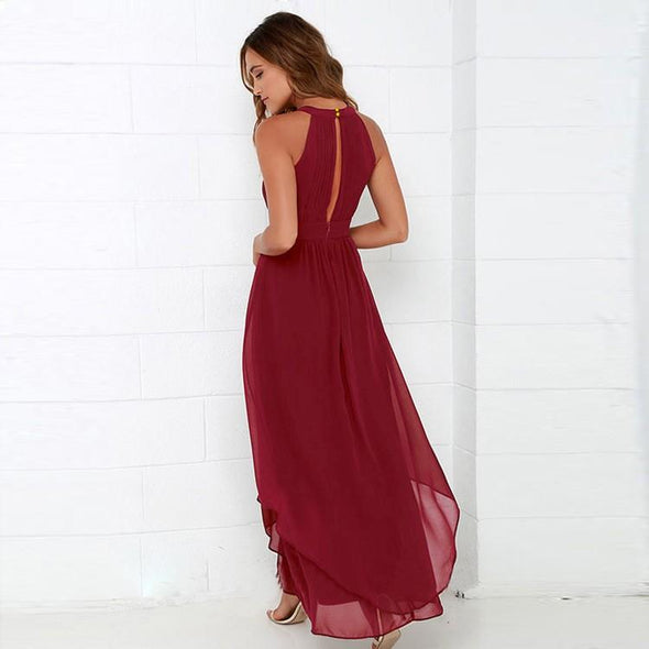 Chiffon Sleeveless Round neck High waist Maxi Dresses