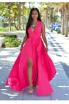 Chiffon Sleeveless V neck Split High waist Maxi Dresses