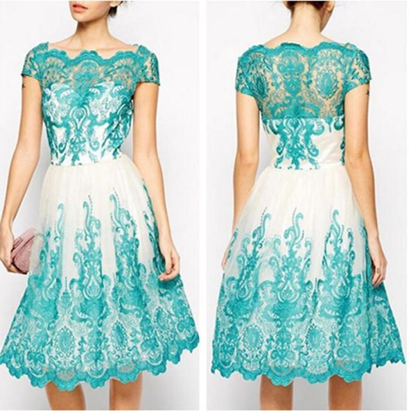 Cap sleeve Knee length Bowknot collar Lace Dresses