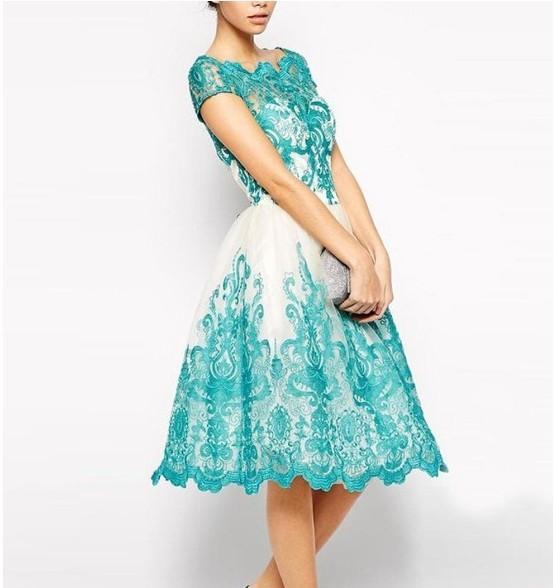 Cap sleeve Knee length Bowknot collar Lace Dresses