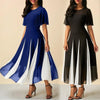 Chiffon Hit Color Round neck Patchwork Maxi Dresses