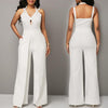 Cross Front Sleeveless Solid Color V- neck Openwork Jumpsuits