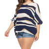 3/4 sleeve Bell sleeve Stripe Round neck Plus size Tops