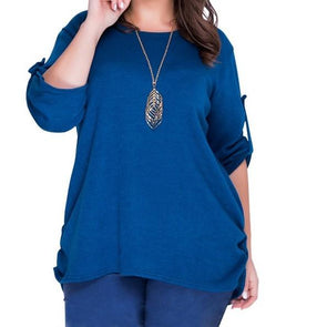 3/4 Sleeve Solid Color Normal Round Neck Plus Size Tops